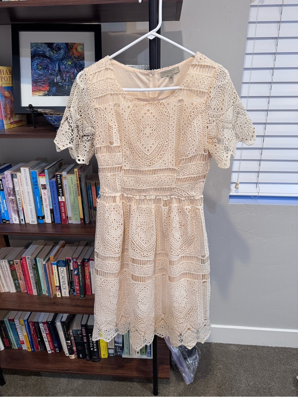 NWOT Polagram Cream Crochet Midi Dress with Flutter Sleeves - Picture 2 of 4